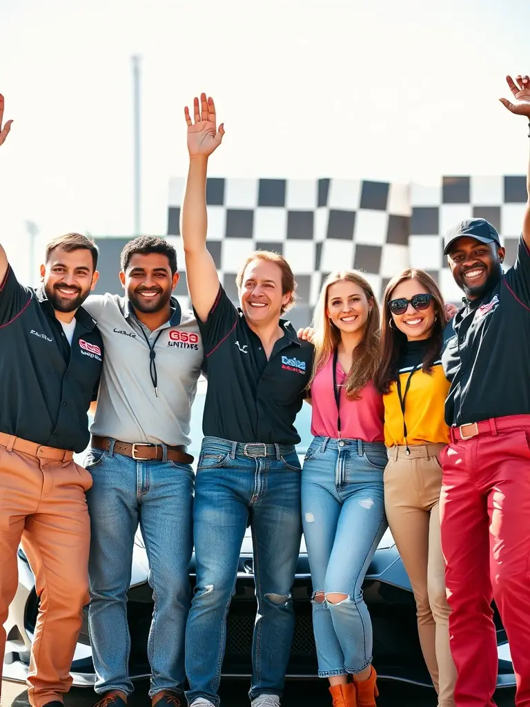 A group photo of Club Pro Team Sport De Grenoble members celebrating a race victory, highlighting the premium membership tier and its emphasis on exclusive events and networking.