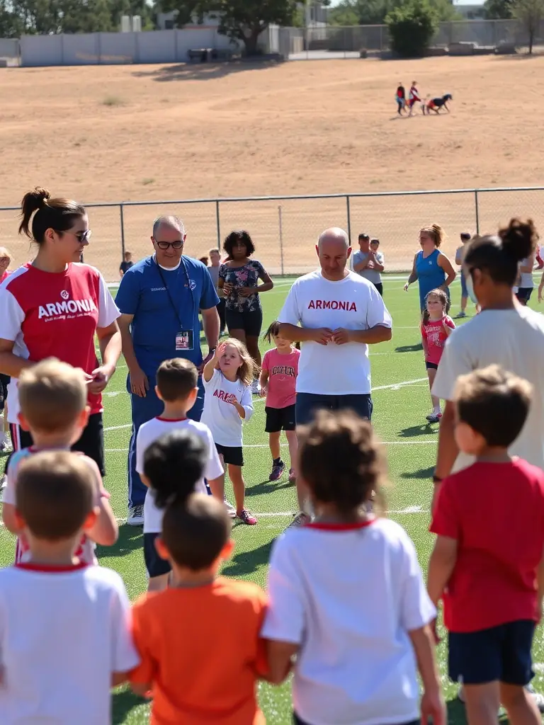 A photo of ARMONIA staff training and coordinating a sports event, highlighting their dedication to quality and service.