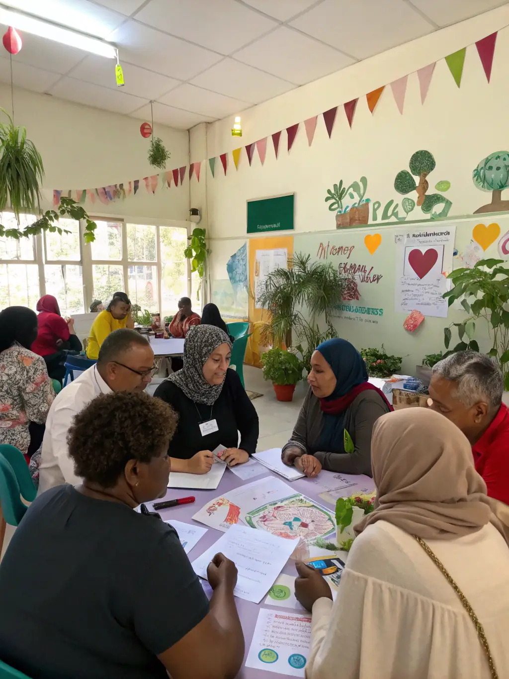 An engaging photo of a facilitator leading a health and wellness workshop with attentive participants, showcasing ARMONIA's Educational Workshops.